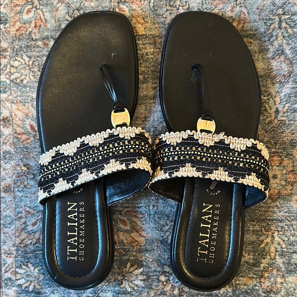 Italian Shoemakers Black and Gold Embellished Sandals
